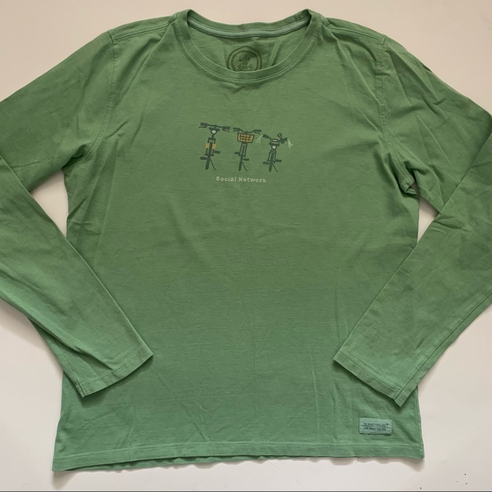 Life is Good “Social Network” green long sleeve t-shirt size small